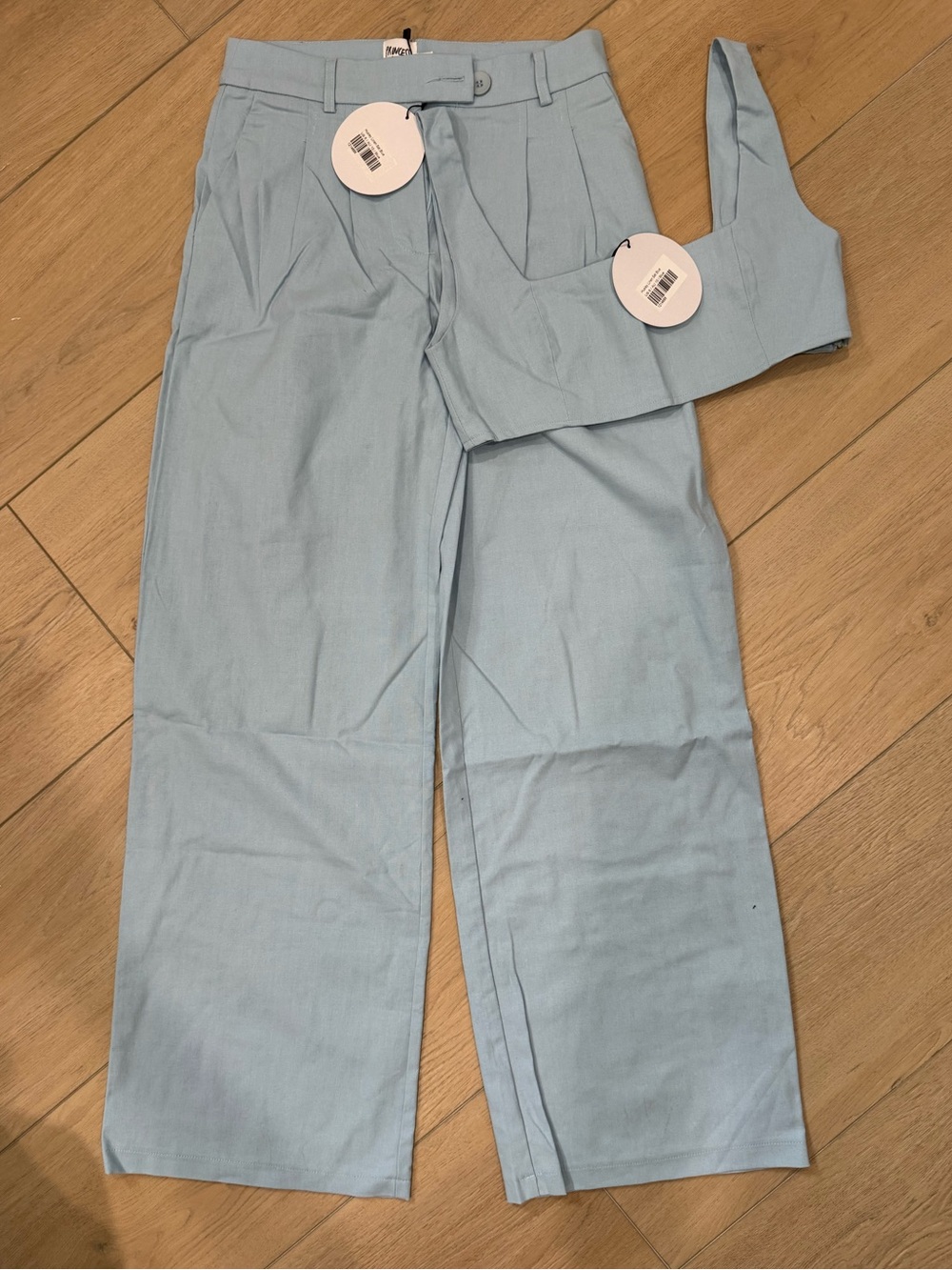 Princess Polly Light Blue Tailored Wide-Leg Pants with Matching Crop Top